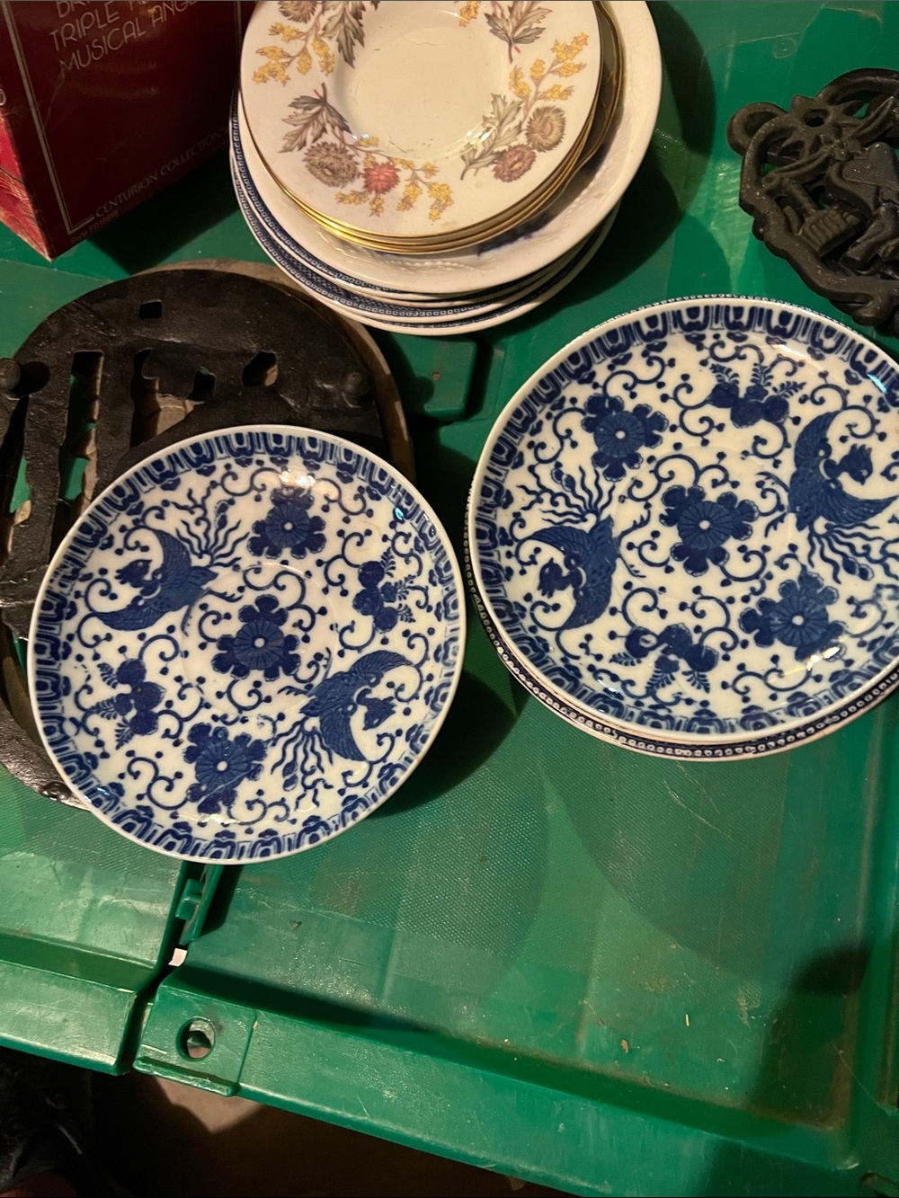 Vintage Blue Floral Porcelain Side Plates - Set of 2